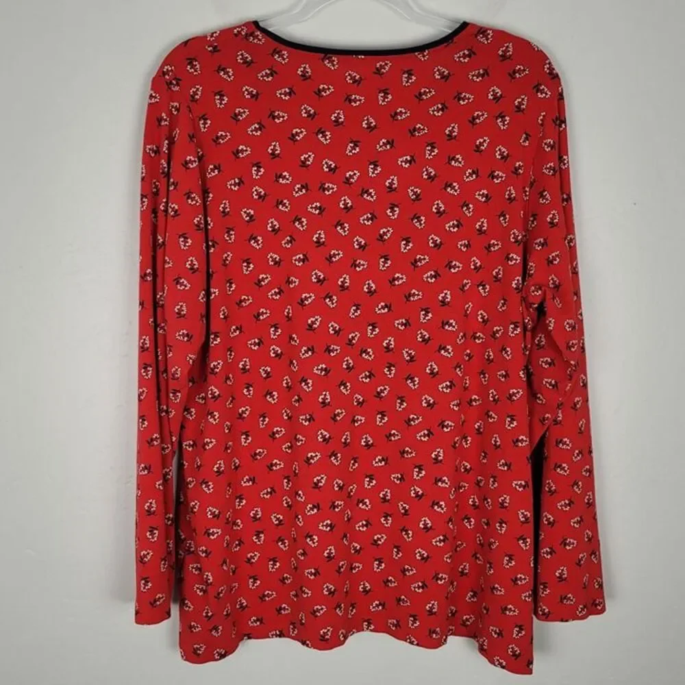 Draper James Size 1X Floral Long Sleeve Shirt Cotton Modal Stretch Red Navy - Picture 2 of 11